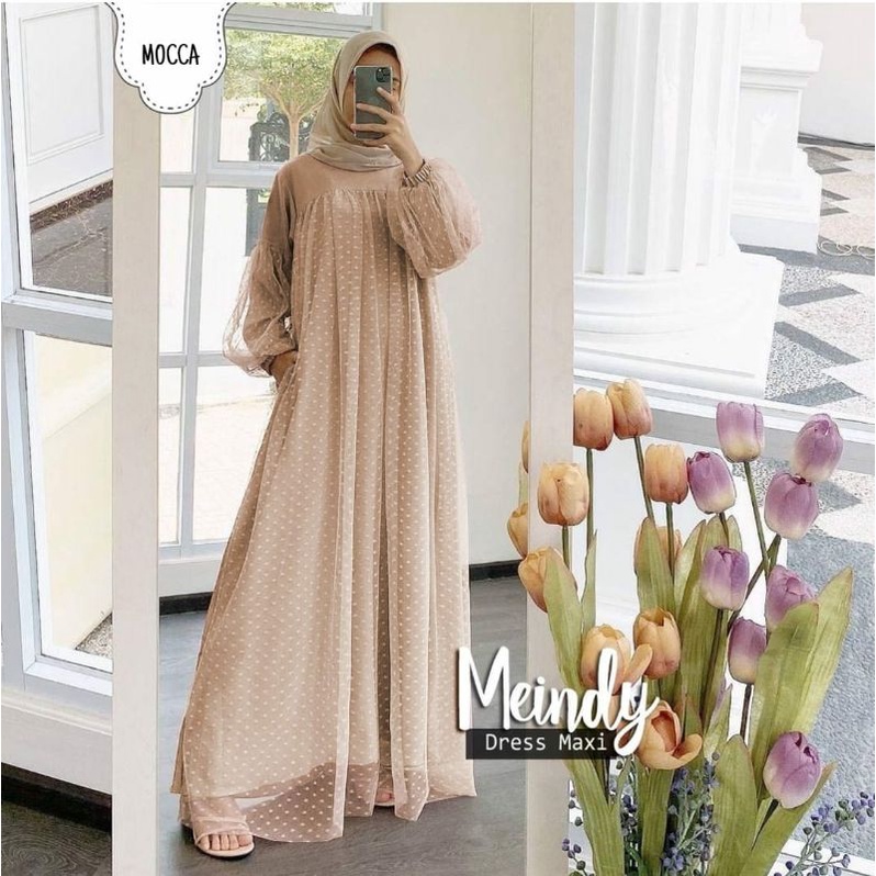 DRESS MUSLIM GAMIS FASHION MAXY MEINDY MOACREPE TILE DOT JCHM