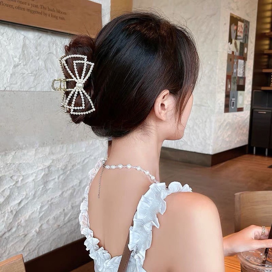 Jepit Rambut Ponytail Bahan Alloy Aksen Mutiara Dan Berlian Imitasi Gaya Korea Untuk Wanita
