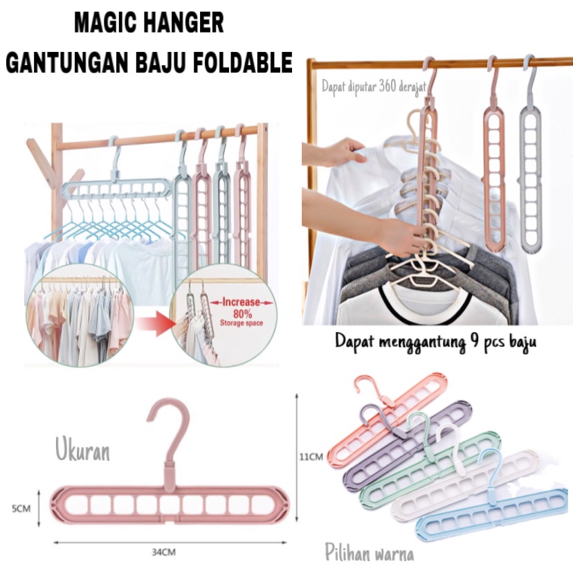 ( BISA COD ) PROMO Hanger 9 in 1 / Gantungan Baju Dengan 9 Lubang Bisa diputar 360 Derajat / Magic Hanger Multifungsional Foldable Hanger / Gantungan Baju Multifungsi / Gantungan Baju Murah