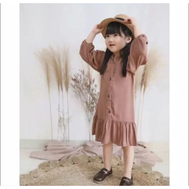 DRESS TUNIK ANAK PEREMPUAN MODEL REMPEL BAWAH/MOTIF POLOS/BISA COD