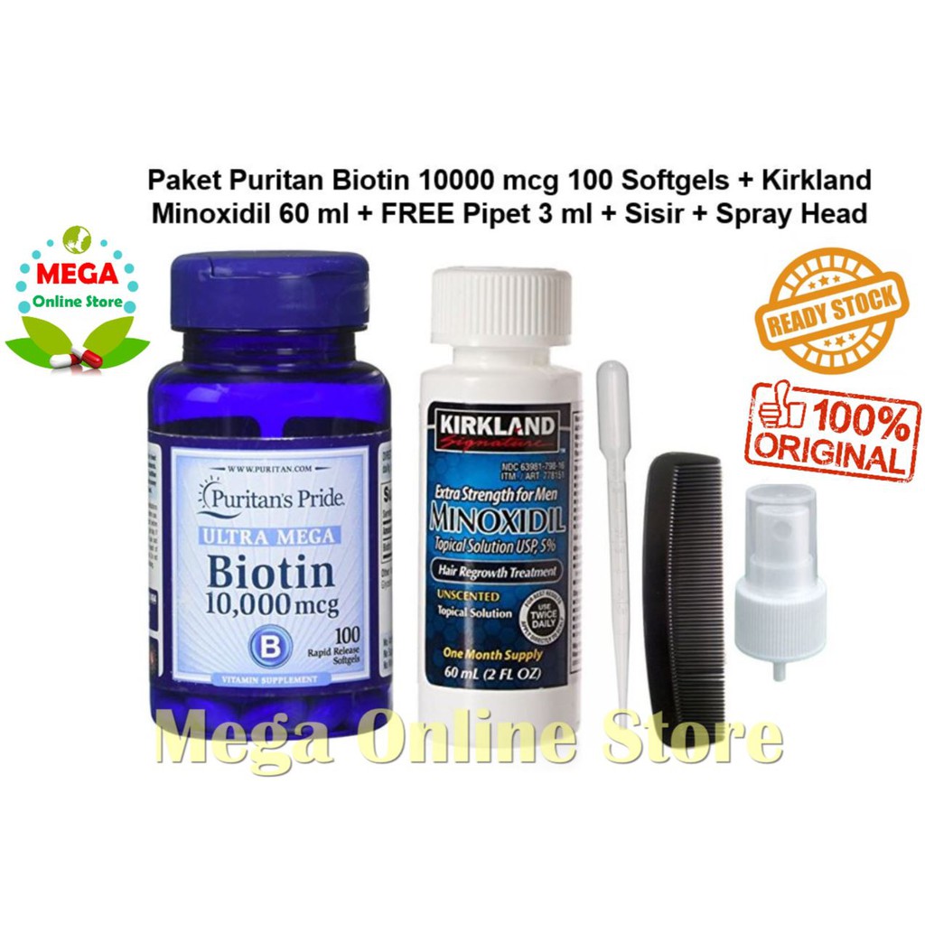 Kirkland Minoxidil 60 ml + Puritan Biotin 10000 mcg 100 softgels