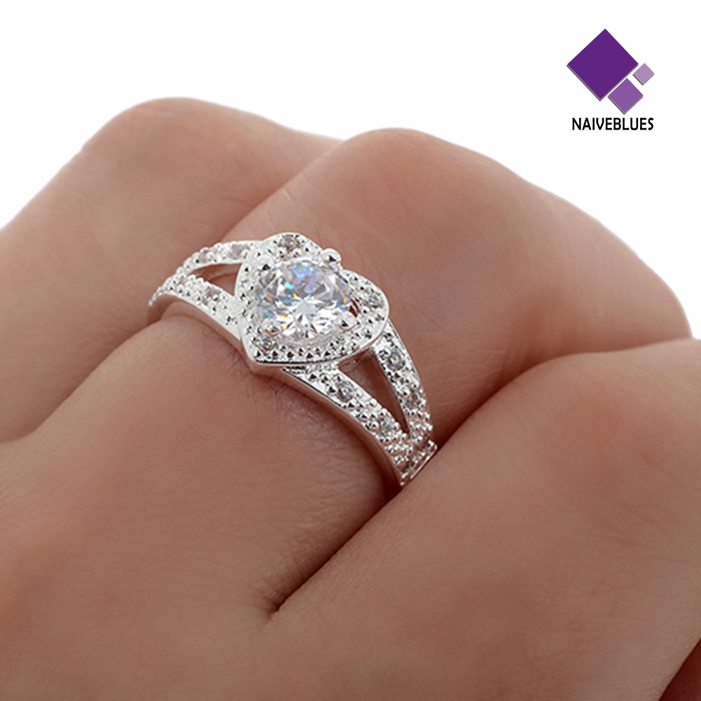 Cincin Sterling Silver 925 Bentuk Hati Aksen Kristal Untuk Wanita