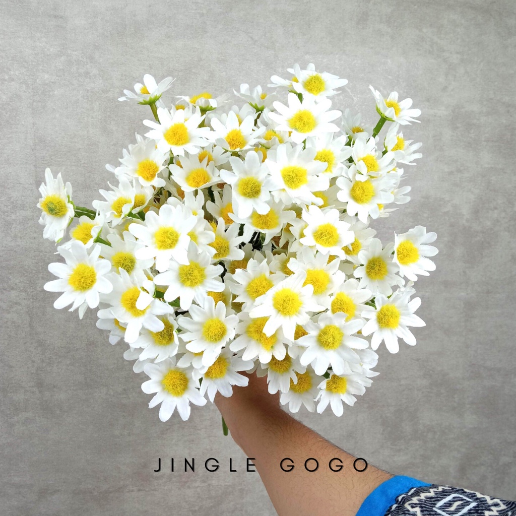 Bunga Mini Daisy Krisan Aster Putih Batang Plastik Dekorasi Aesthetic Fotografi Artifisial A506
