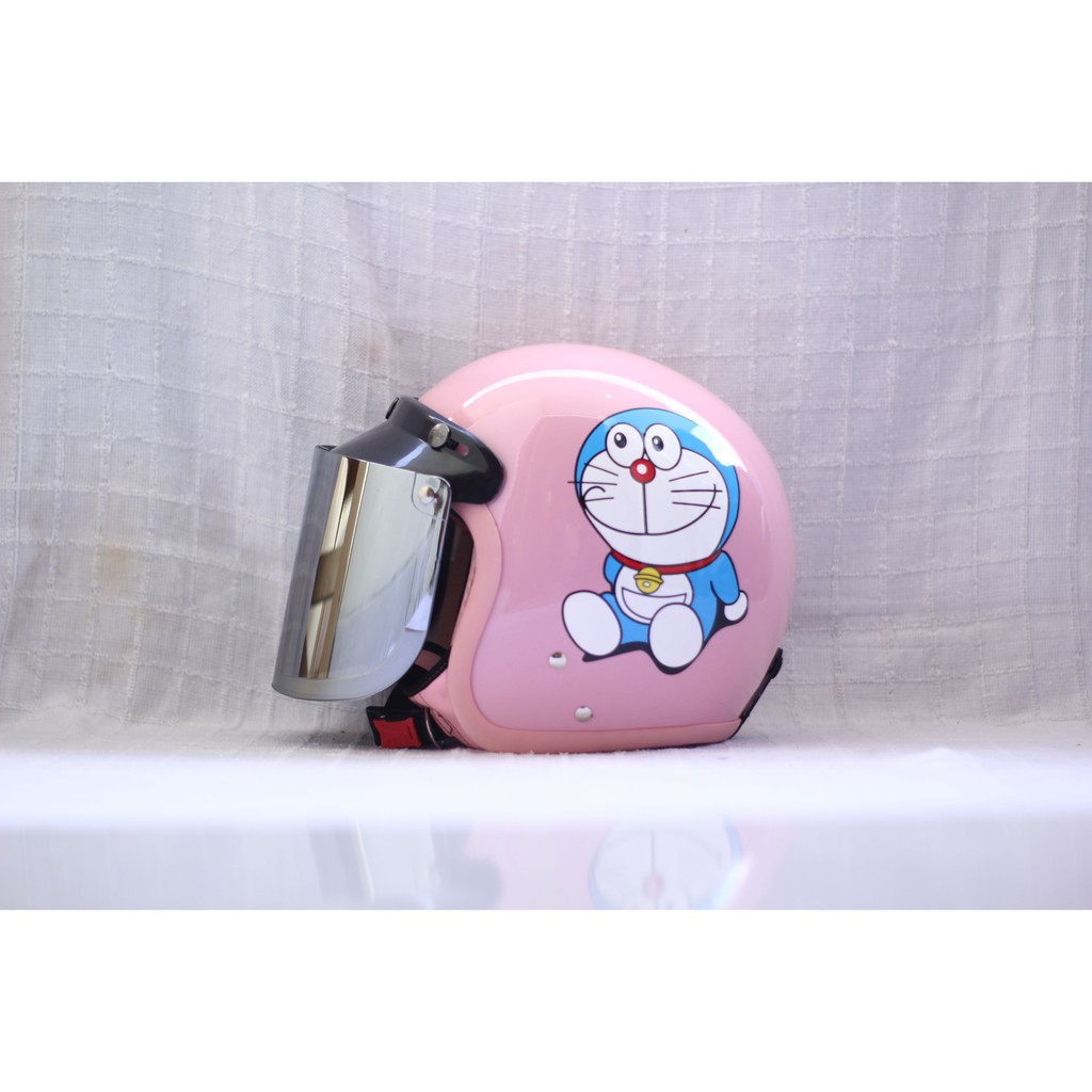 HELM BOGO CAMELIA PASTEL DORAEMON DEWASA KACA DATAR SILVER-pink