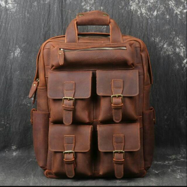 Tas Ransel Laptop Kulit Sapi Asli Crazy Horse Clasics Backpack