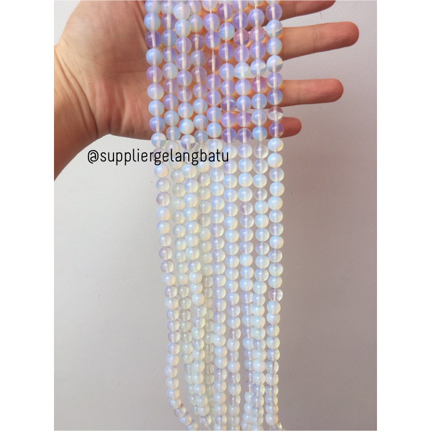 Moonstone opalite 10mm ready stock glow bahan gelang kalung murah akik asli tembus cahaya senter