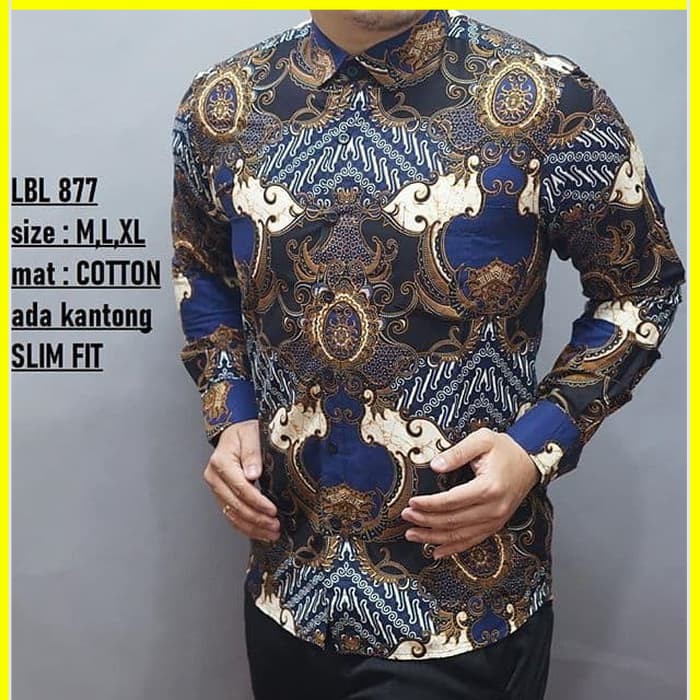 KEMEJA PRIA BATIK LENGAN PANJANG HEM BAHAN KATUN HALUS 40S LBL 877 MEWAH PREMIUM BAJU ELEGANT SIZE M L XL SKU MS PENDEK JAKARTA PLATINUM