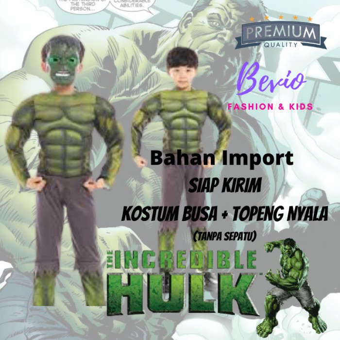 Kostum Superhero Anak Hulk Import Busa Otot Baju Laki Costume Ultah Karakter Cosplay Avengers