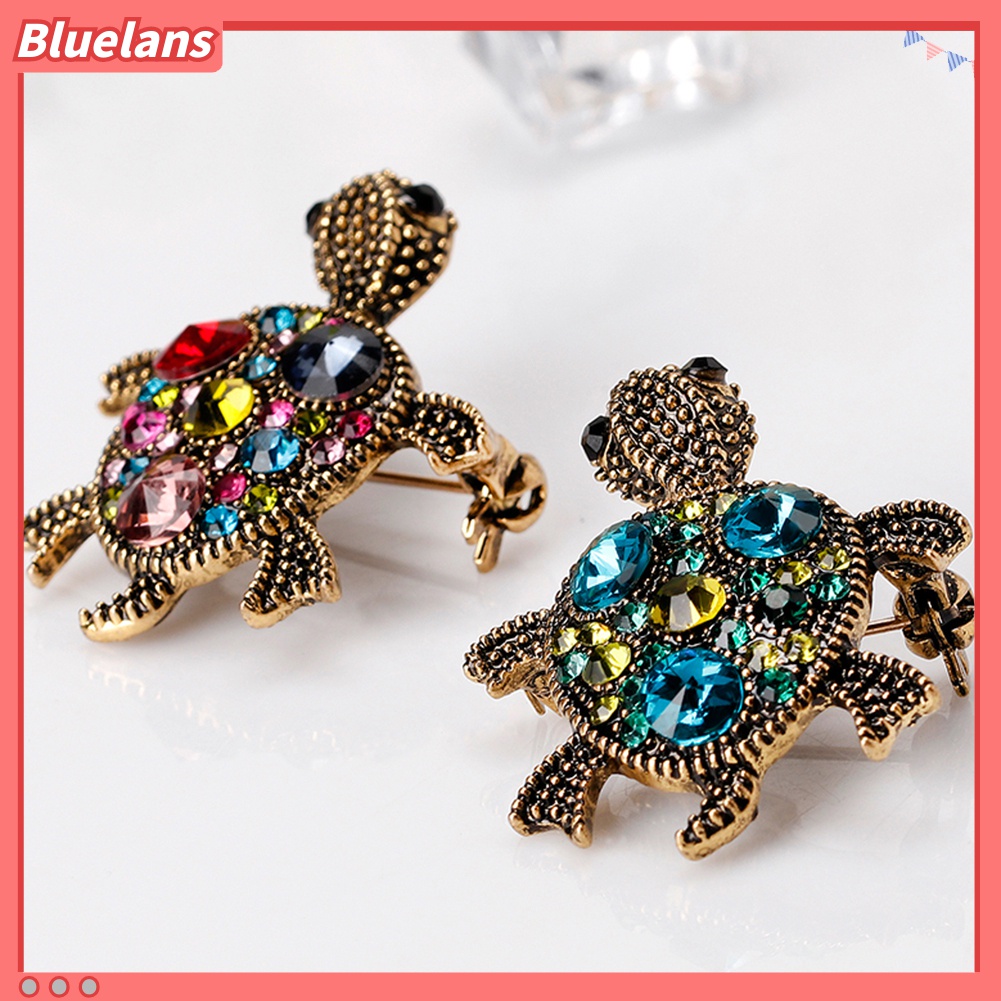 Bros Pin Bentuk Kura-Kura Aksen Berlian Imitasi Warna-Warni Untuk Aksesoris Dress Scarf