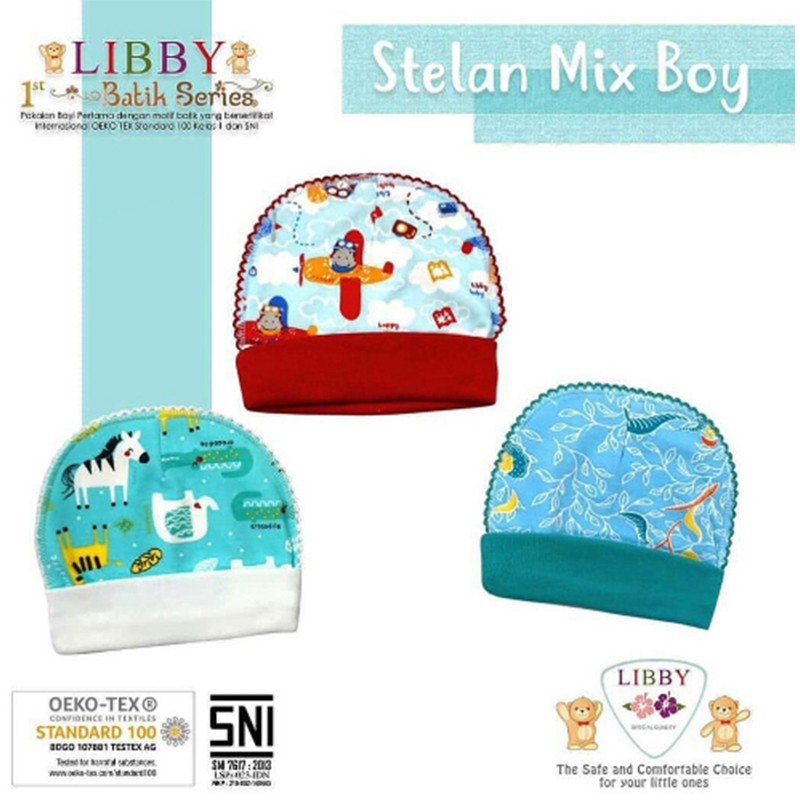 Libby baby Topi bulat Batik Boy Newborn 3pc Topi bayi