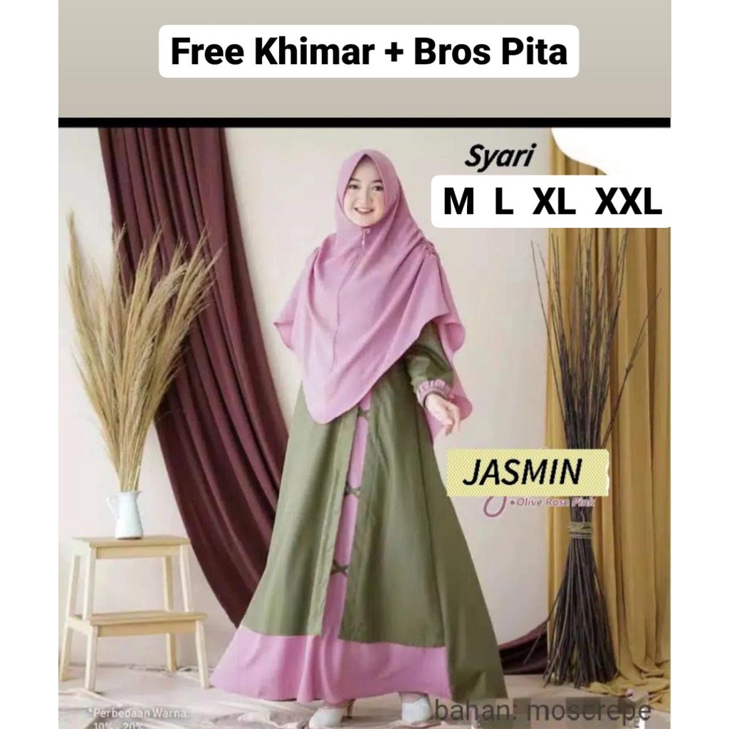 Jasmine Set FREE Khimar - Bisa COD Dress Baju Gamis Syari M L XL XXL Kondangan Nikahan Seragaman Wan