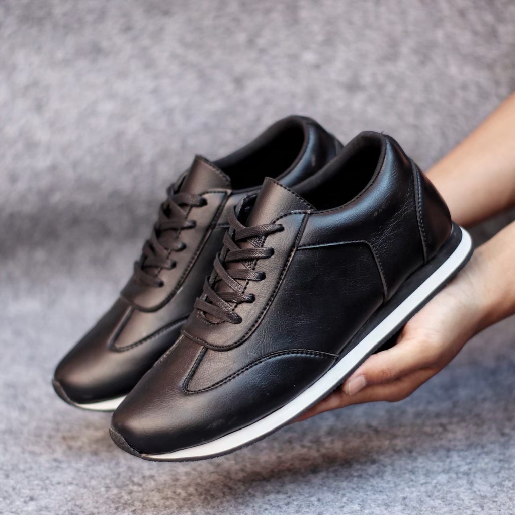 Sepatu Sneakers Kulit Pria JOE RONERO Sepatu Kulit Pria Kasual Terbaru Original Hitam-Coklat