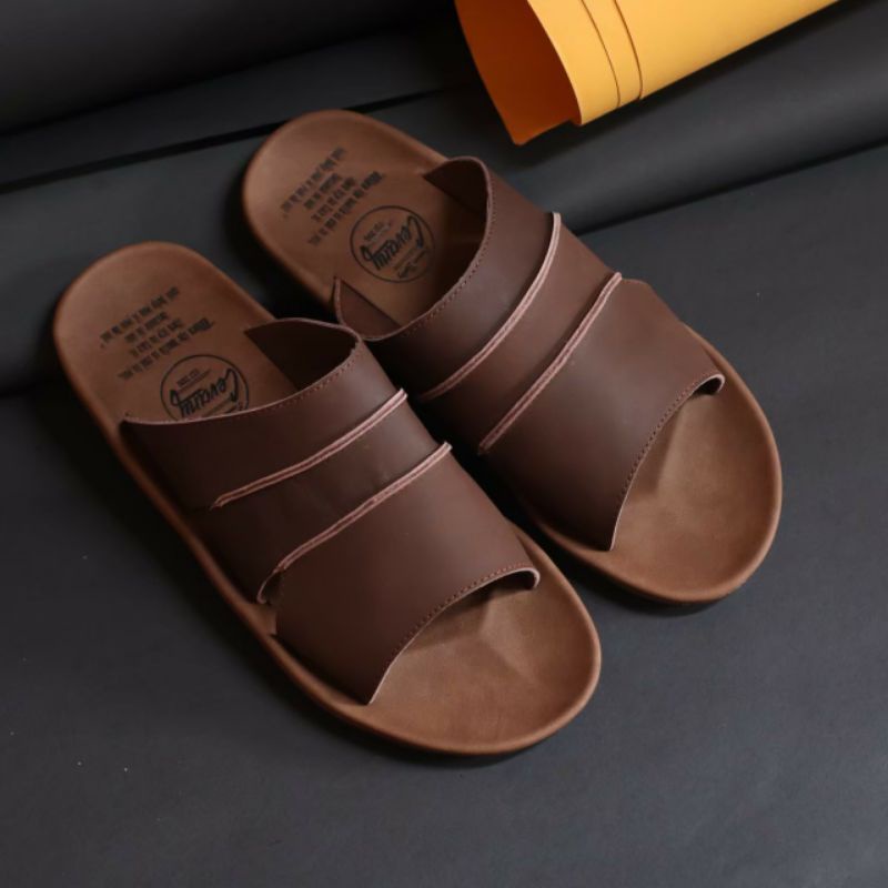 TAIM | Sandal Kulit Asli Pria Sendal Slide Selop Santai Kasual Kerja Original