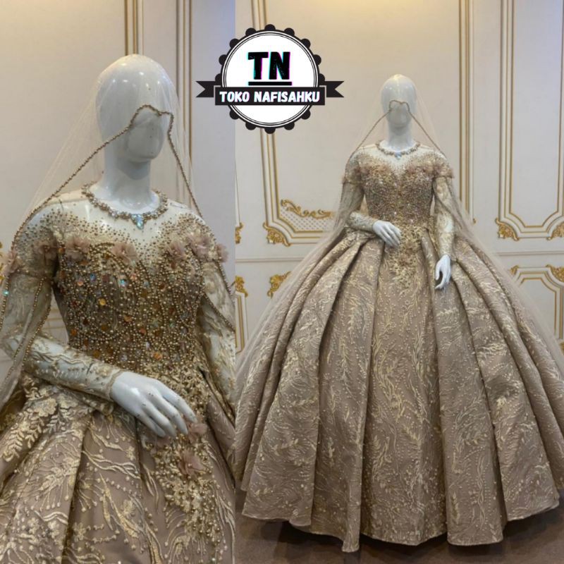 GAUN PENGANTIN BARBIE BEREKOR | GAUN PENGANTIN EKOR MODERN | GAUN AKAD PERNIKAHAN | KEBAYA PENGANTIN