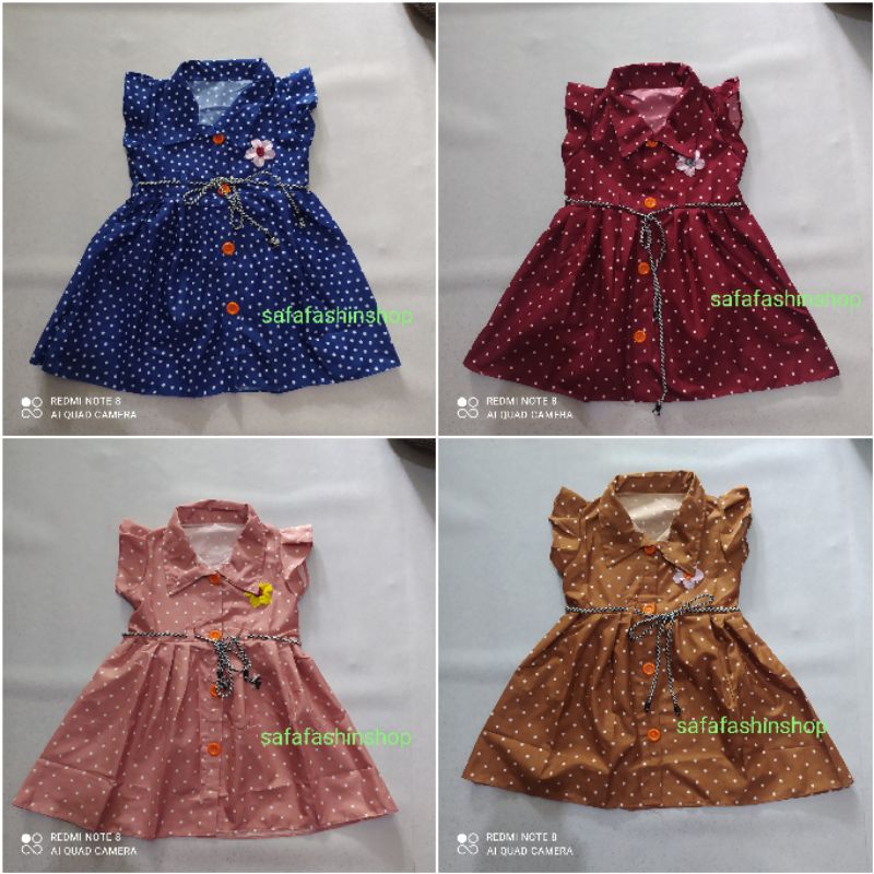 Dres baju anak perempuan tali kancing polkadot anak 123 tahun