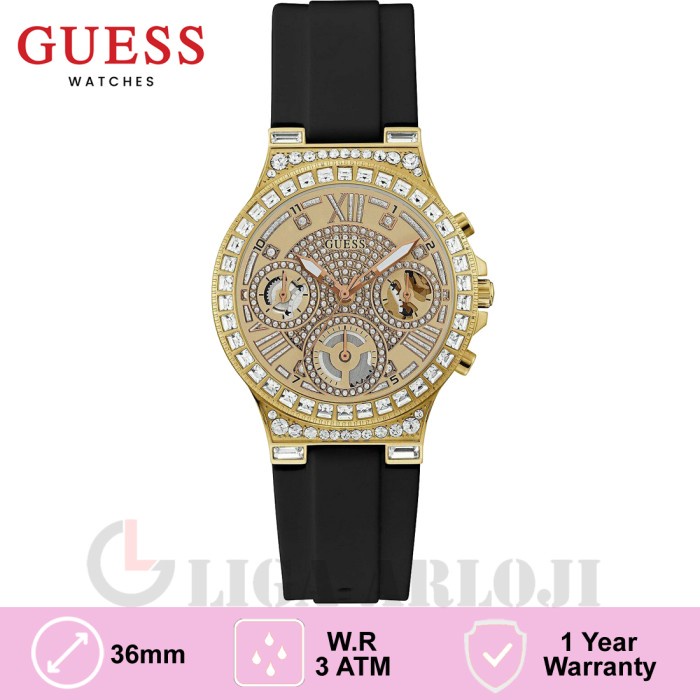 Promo GUESS GW0257L1 Original MOONLIGHT Jam Tangan Wanita Analog Black Gold