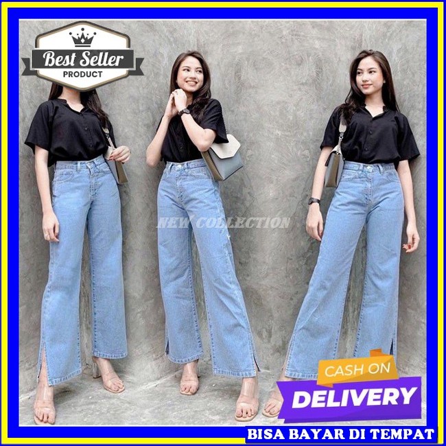 Celana Jeans High Waist Wanita Kulot Jeans Korean Style Boyfriend Celana Jeans Wanita Standar Dewasa