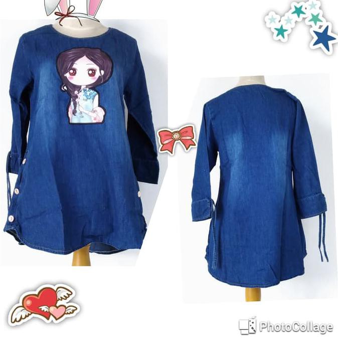 Baju Atasan Wanita Remaja Denim Gambar Pretty Girl Animasi
