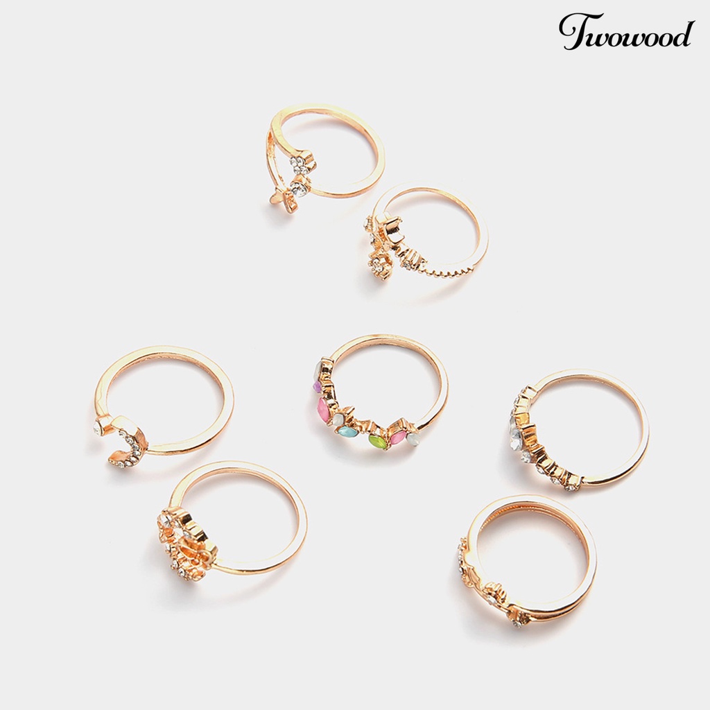 Twowood 7Pcs Ladies Ring Comfortable Not Easy to Break Lightweight Butterfly Flowers Opening Ring for Outdoor