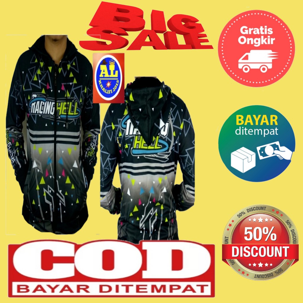 JAKET SWEATER PRIA WANITA RACING HELL ORIGINAL MODEL TERBARU 2021 KOMBINASI HITAM ABU