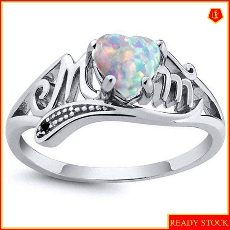 [Ready Stock]Simple Fashion Mom Heart-Shaped Opal Ring