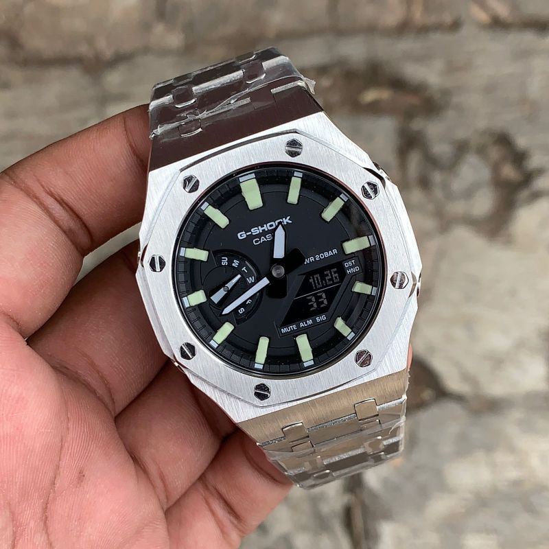 Jam Tangan G-Shock GA2100 GA-2100 Custom Strap dan Bezel Stainless Steel Silver 06