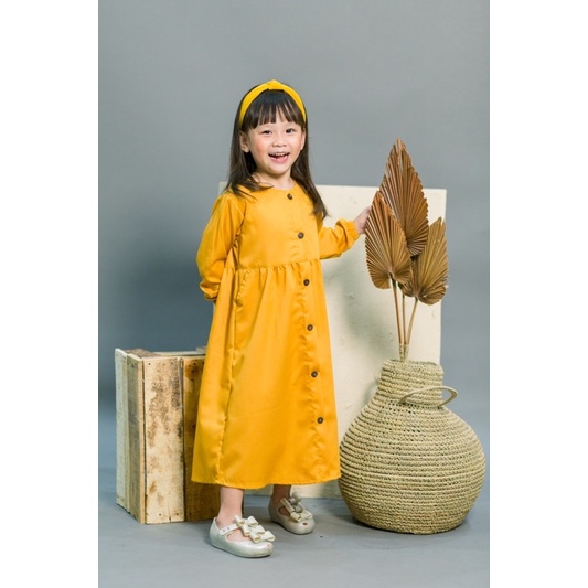 Yobebee Button Long Dress Anak Perempuan Usia 2 3 4 6 8 Tahun Baju Gamis Anak Gaun Babydoll Korea Daster Kids Basic Polos Katun Lembut Model Baju Muslim Ngaji Anak Cewek