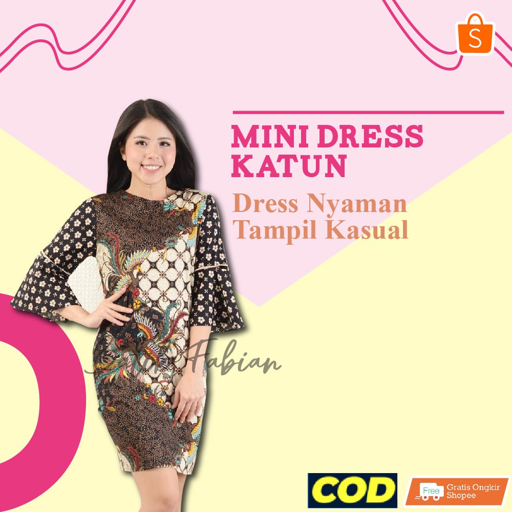 Mini Dress Katun Strech Motif Batik Bisa Untuk Kerja / Pesta Pakaian Wanita Berkualitas Termurah Pre