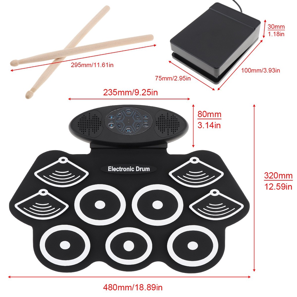 Drum Elektrik 9 Pad Bahan Silikon Tebal Dengan Speaker Ganda