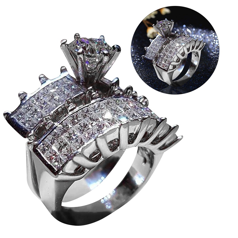 Cincin Silver 925 Bentuk Geometris Aksen Batu Zircon Putih Untuk Wanita