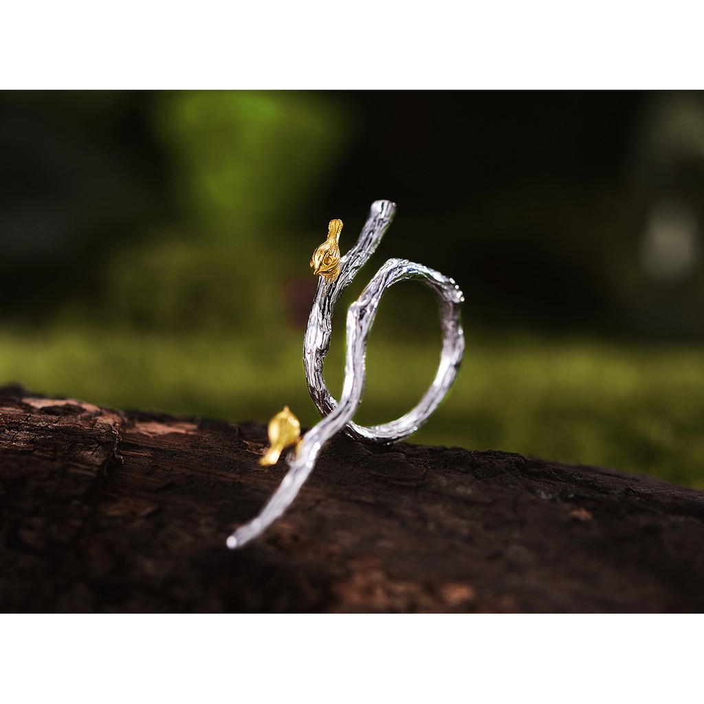 SERI SERI Cincin Wanita Perak 925 Asli Bird on Branch Sterling Silver Adjustable Ring Burung Ranting