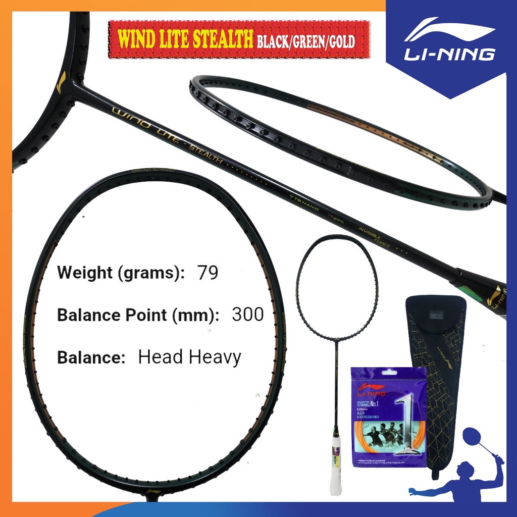 LINING WIND LITE STEALTH 79 GRAM RAKET BADMINTON ORIGINAL