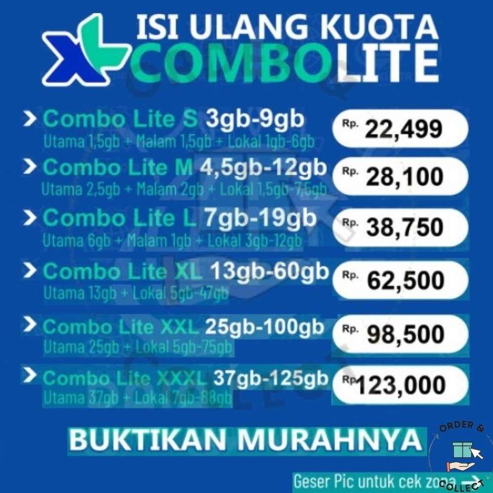 TERMURAH Kuota XL Combo Lite Bonus Unlimited  4.5GB 7GB 13GB 25GB 37GB