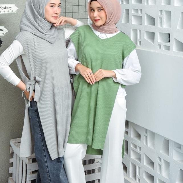 ✵ Rompi Tali Long Tunik / Vest Knit Tunik Rajut Wanita ♙