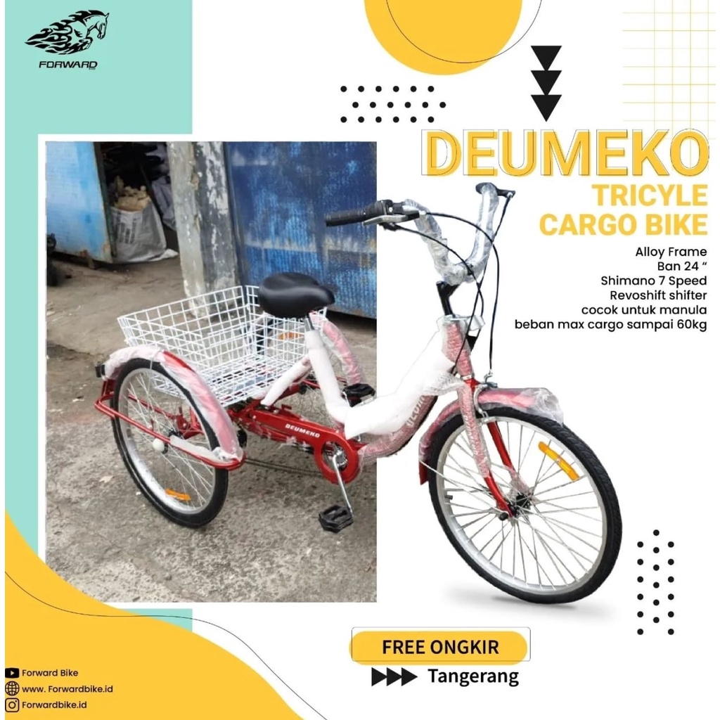 Sepeda Roda tiga dewasa 24" Forward CARGO bisa untuk membawa barang dengan kranjang besar