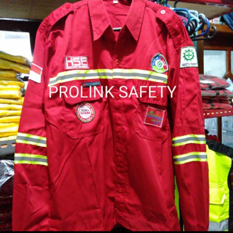 SERAGAM SAFETY MERAH HSE KANCING SCOTLIGHT HIJAU 2.5CM