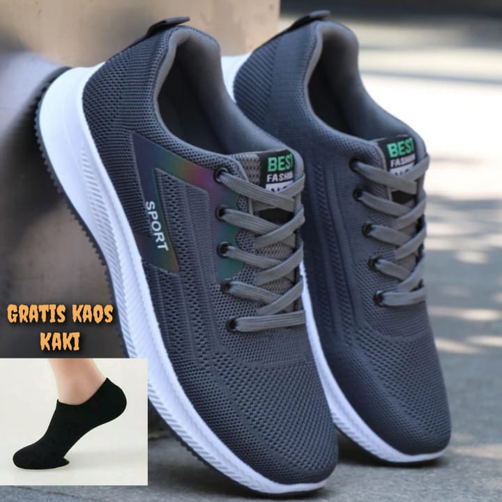 sepatu snaeker pria dan wanita model baru murah keren olah raga bonus kaos kaki-5