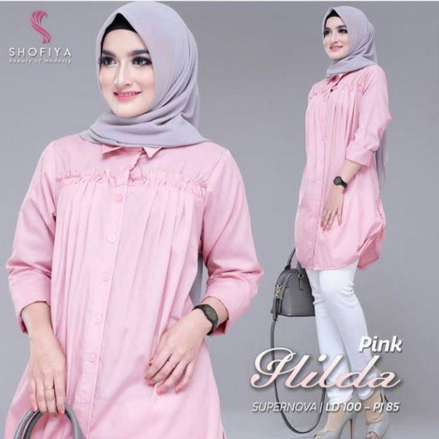 Hilda Tunik Baju Atasan Wanita Dewasa Terbaru Kekinian-Pink