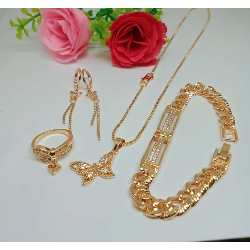 Set perhiasan kupu-kupu dewasa lapis emas 24 K perhiasan wanita xuping