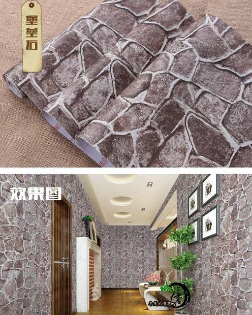 Wallpaper Motif Batu Kali Gelap Ukuran Panjang 10Meter x Lebar 45Cm