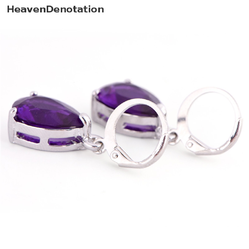 Anting Stud Hoop Lapis Silver Hias Amethyst Sapphire Untuk Wanita