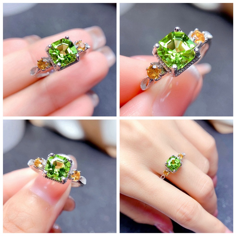 Cincin Klasik Minimalis Dengan Cubic Zirconia AAA Bentuk Kotak Warna Hijau Untuk Wanita