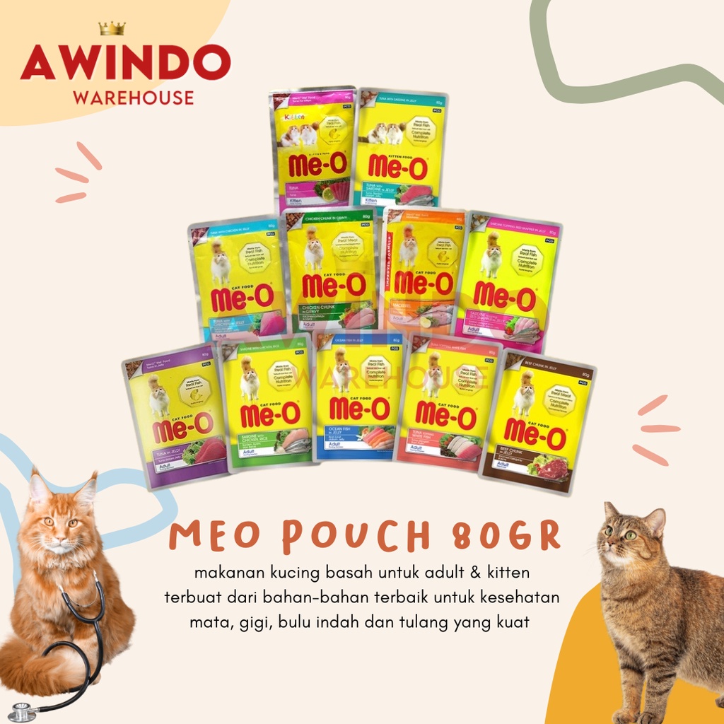 MEO POUCH 80GR - Me-o Sobek Sachet Makanan Basah Kucing Cat Kitten Adult Wetfood 80gr