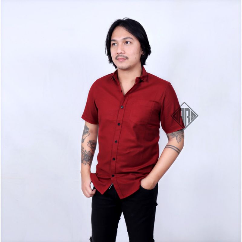 Kemeja Polos Lengan Pendek kemeja pria lengan pendek pakaian pria kemeja jumbo kemeja lengan pendek hitam putih biru muda abu muda navy army