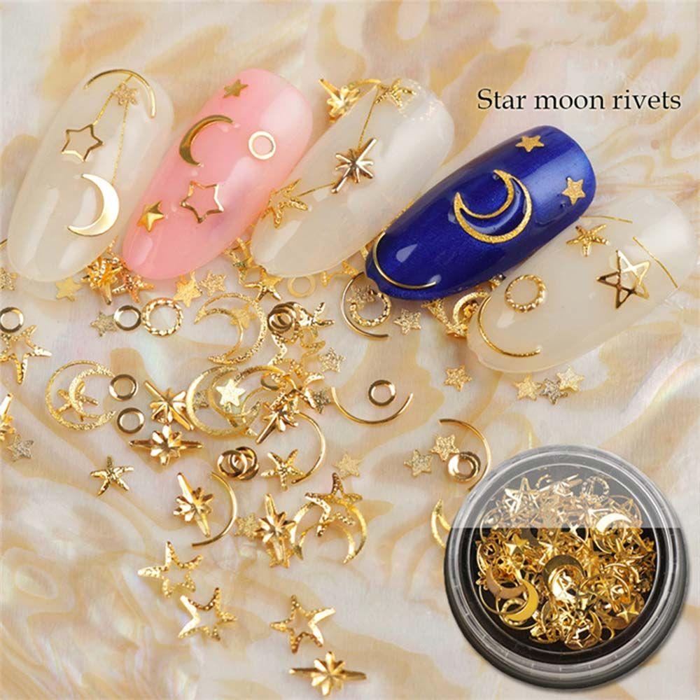 AUGUSTINA Agustina Rivet Aksesoris Kuku Emas Fashion Berongga Bingkai Logam Gaya Jepang Nail Art Stud Rivet Nail Ornaments 3D Nail Jewelry