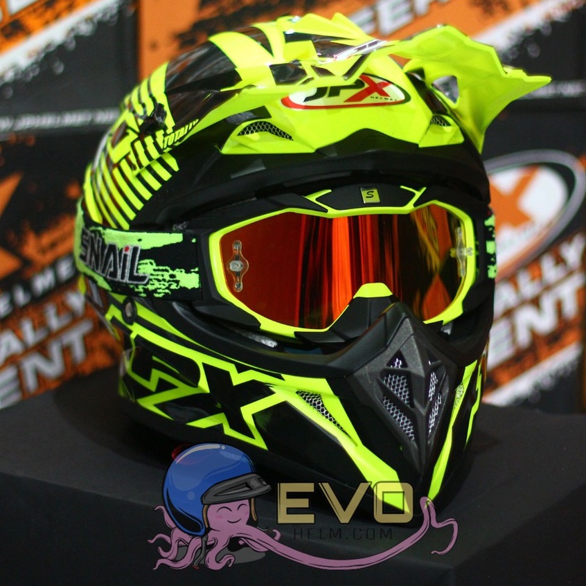 HELM JPX CROSS_FOX1 SERI X12 - FLUO YELLOW GLOSS + GOOGLE SNAIL (ONGKIR 2 KG) HELM JPX TERBARU