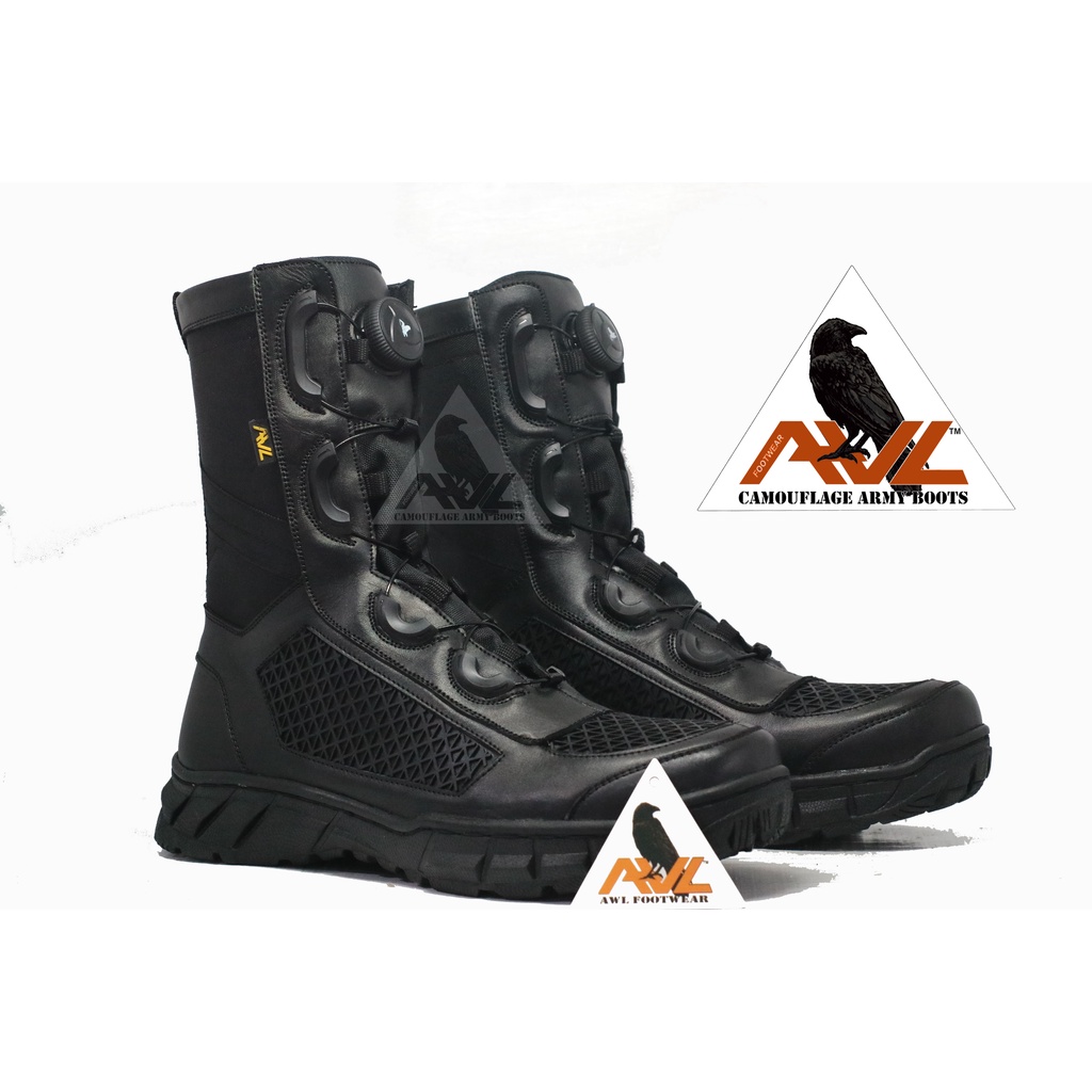 Sepatu PDL Tali Putar refllika BOA TNI POLRI 100% Kulit Sapi Asli Model Sarang Tawon / Nikey / Jatah