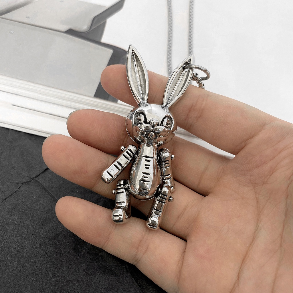 Kalung Rantai Bahan Titanium Steel Desain Kelinci Gaya Hip Hop Untuk Pria Dan Wanita