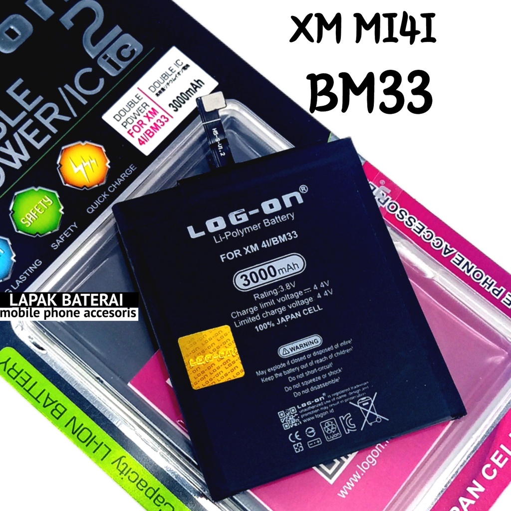 LOG - ON Baterai Xiaomi Mi4i BM33 Double IC Protection Battery Batre