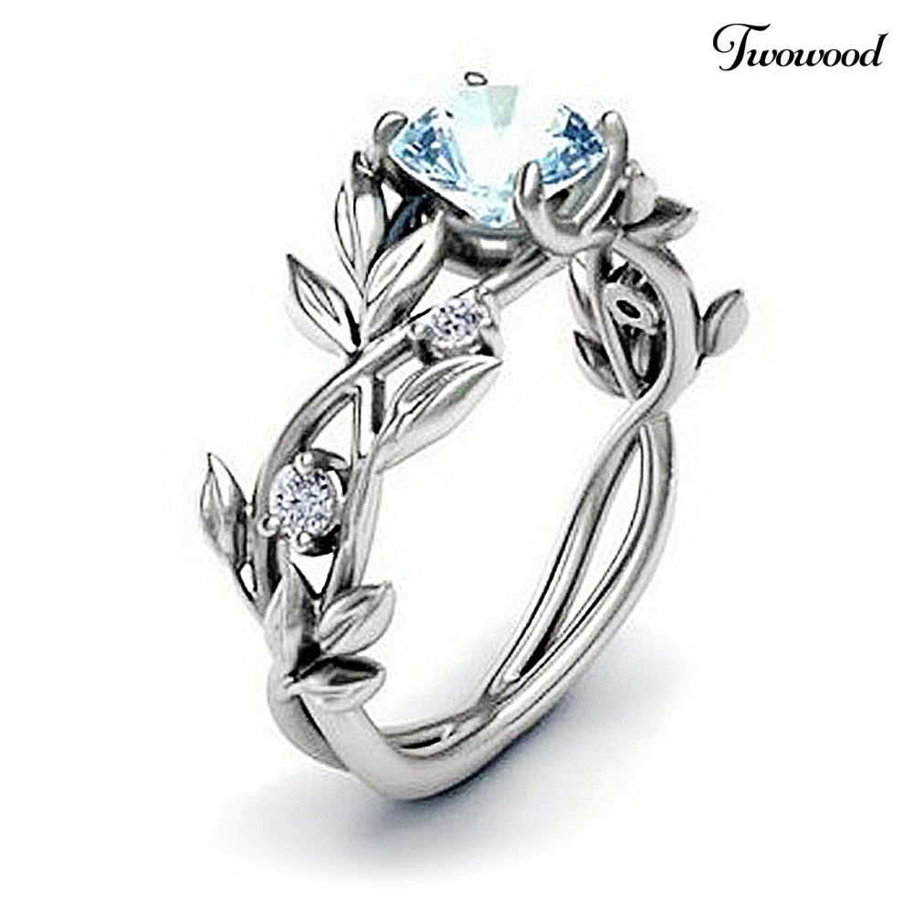 Cincin Desain Daun Aksen Berlian Imitasi Bahan Alloy Untuk Wanita